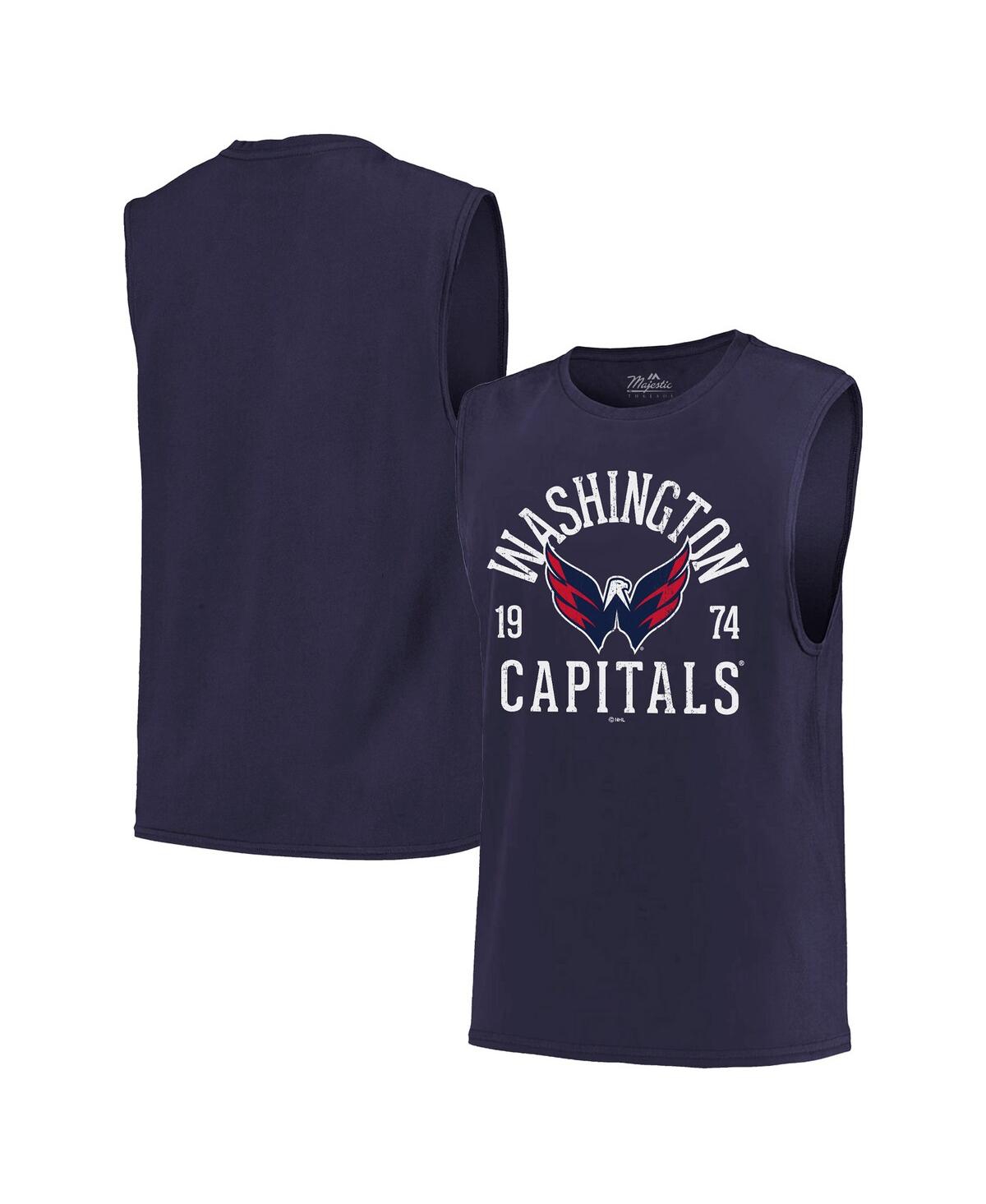 Men's Majestic Threads Navy Washington Capitals Softhand Muscle Tank Top - Navy