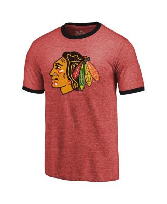 Men's Threads Heathered Red Chicago Blackhawks Ringer Contrast Tri-Blend T-shirt