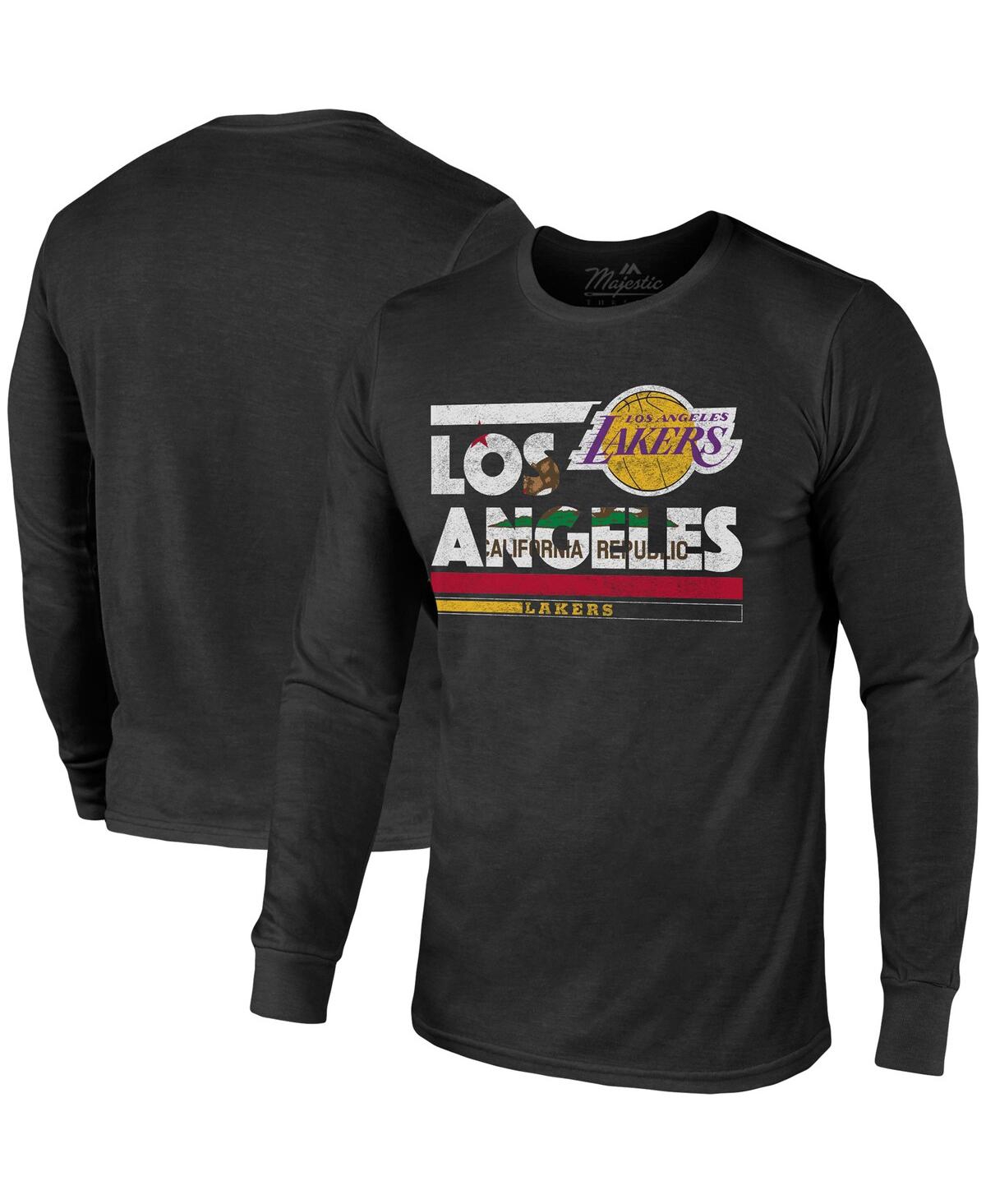 Majestic Men's  Threads Black Los Angeles Lakers City And State Tri-blend Long Sleeve T-shirt In Black