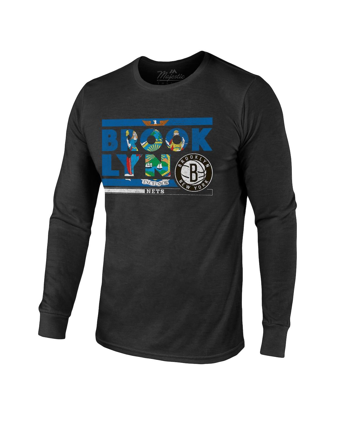 Majestic Threads Black Brooklyn Nets City And State Tri-blend Long Sleeve T-shirt In Black