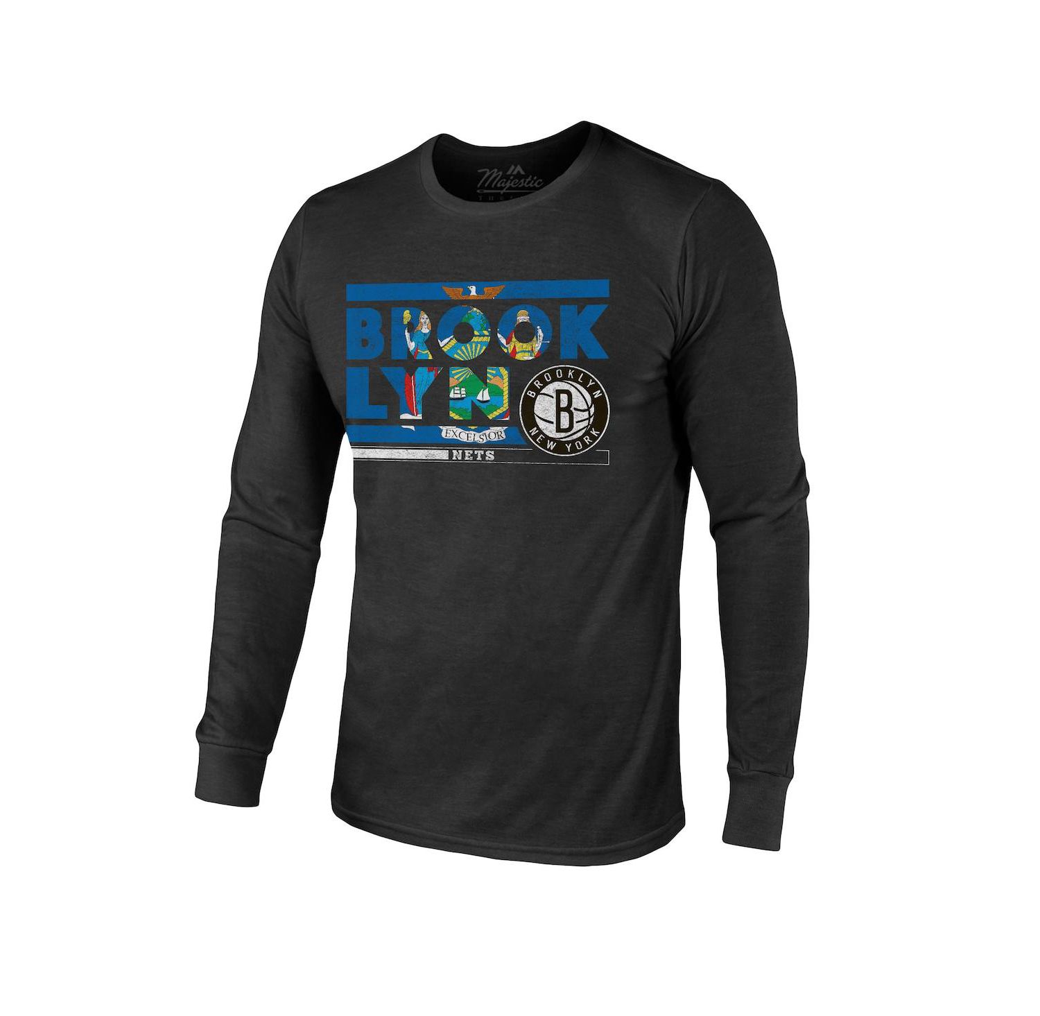 Men's Threads Black Brooklyn Nets City and State Tri-Blend Long Sleeve T-shirt