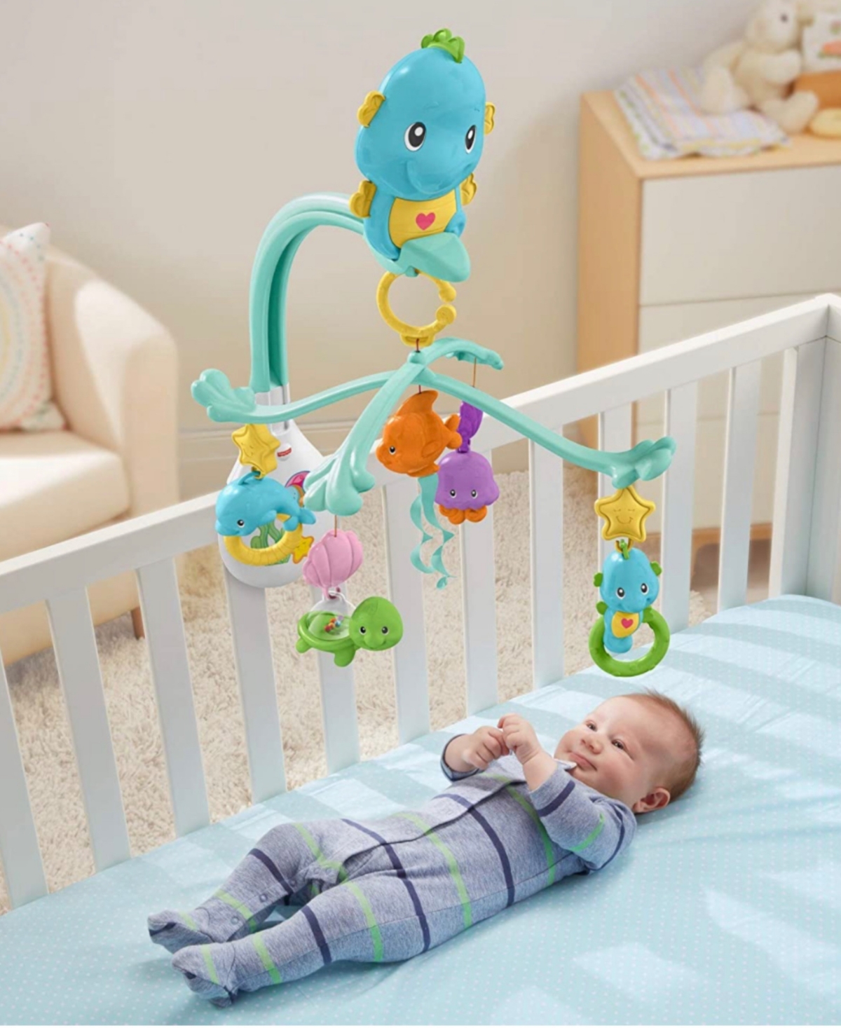 Shop Fisher Price Musical, Magical, Light Up A Room And Sooth Your Baby Mobile Seahorse In Multi Colored Plastic