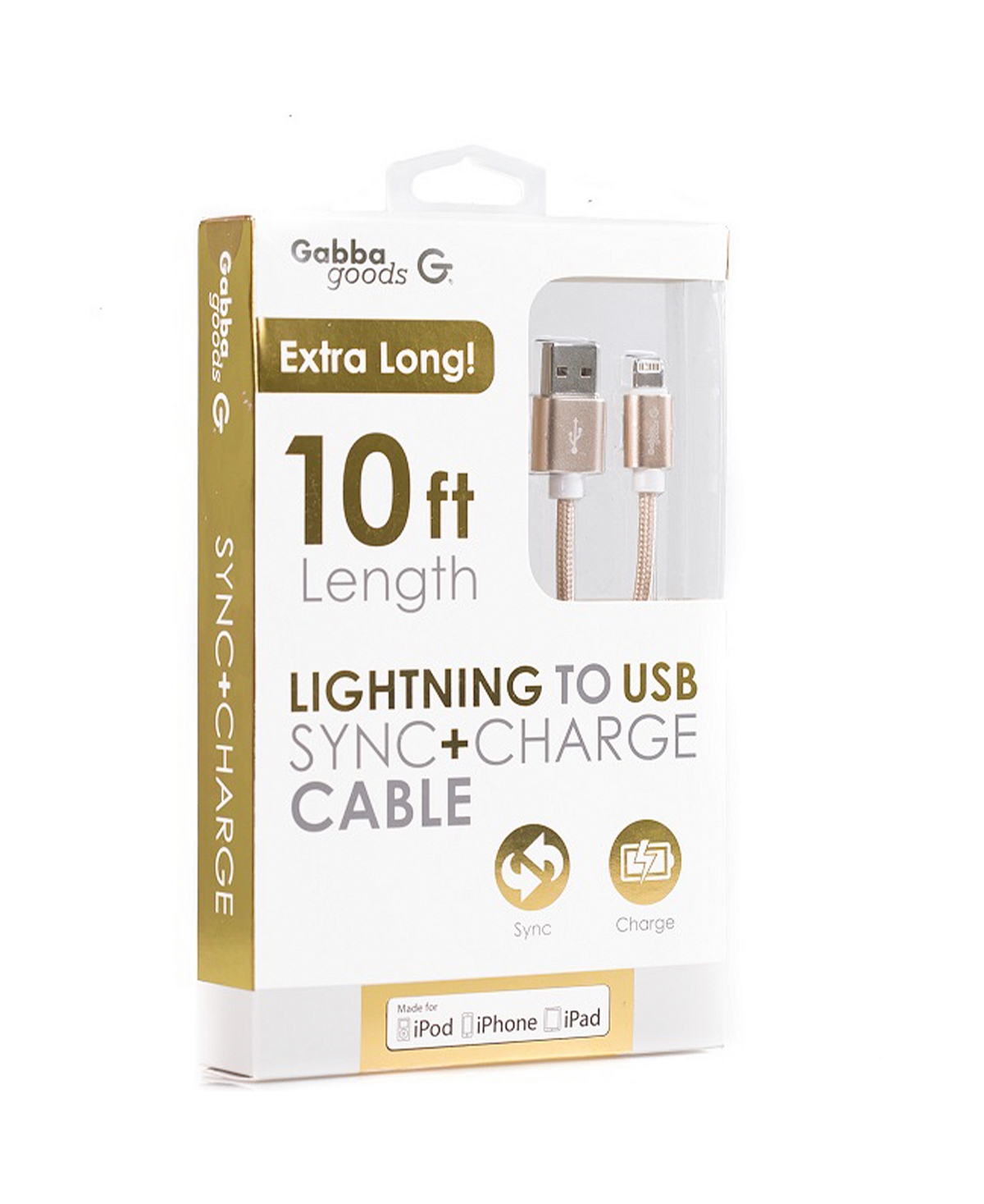 Gabba Goods Metallic Braided Lightning To Usb Cable, 10' In Gold-tone