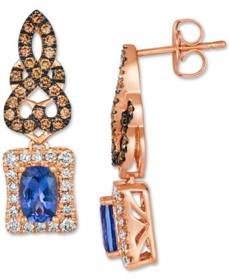 Blueberry Tanzanite (1 ct. t.w.) & Diamond (3/4 ct. t.w.) Scrollwork Drop Earrings in 14k Rose Gold