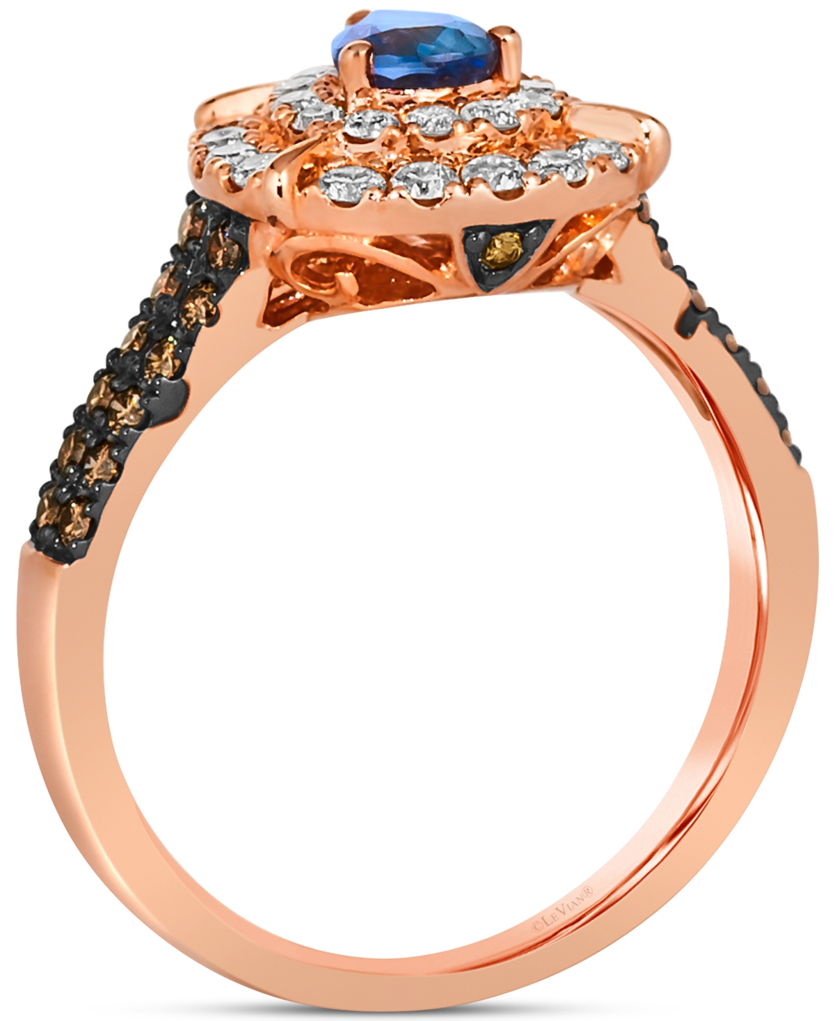 Le Vian Blueberry(1/3 ct. t.w.) & Diamond (3/4 ct. t.w.) Teardrop Halo Ring in 14k Rose Gold - Sapphire