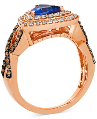 Blueberry Tanzanite (1 ct. t.w.) & Diamond (3/4 ct. t.w.) Trillion Double Halo Ring in 14k Rose Gold