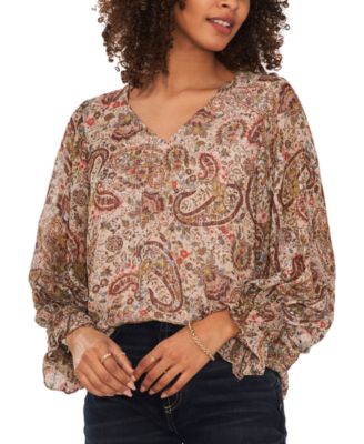 Vince Camuto - Women's V-Neck Blouson-Sleeve Blouse