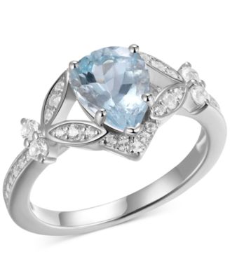 Macy's Aquamarine (1-1/2 Ct. T.w.) & White Sapphire Ring In Sterling ...