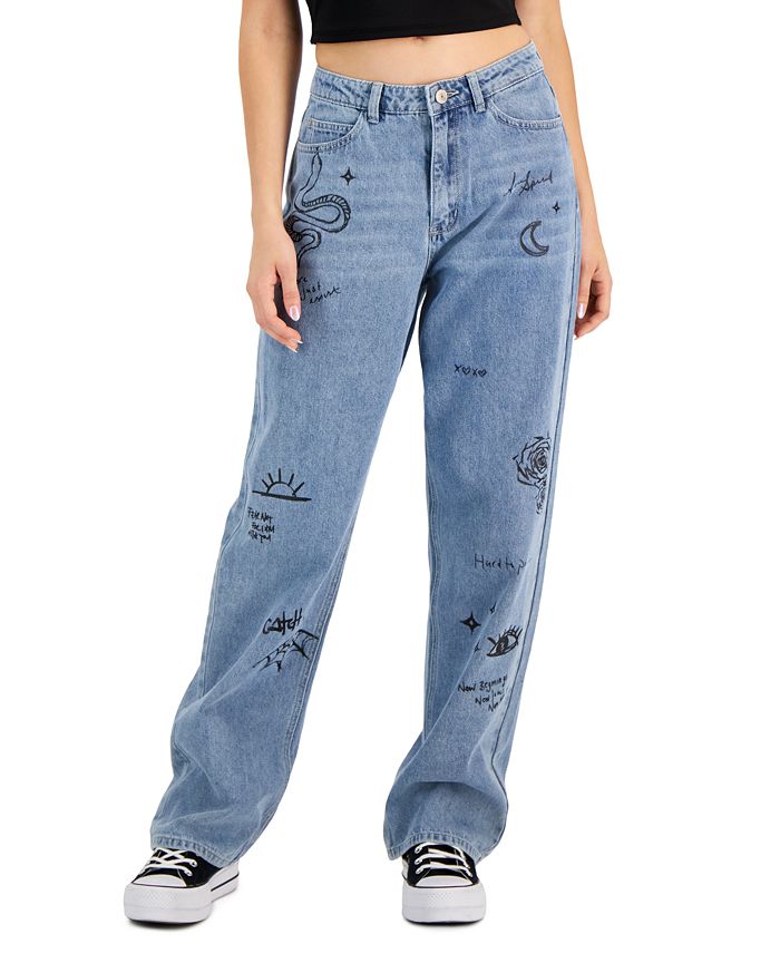 Gemma Rae Juniors' Boyfriend Graffiti-Graphic Jeans & Reviews - Jeans ...
