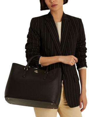 Lauren Ralph Lauren Leather Large Marcy Satchel (Vanilla) Handbags