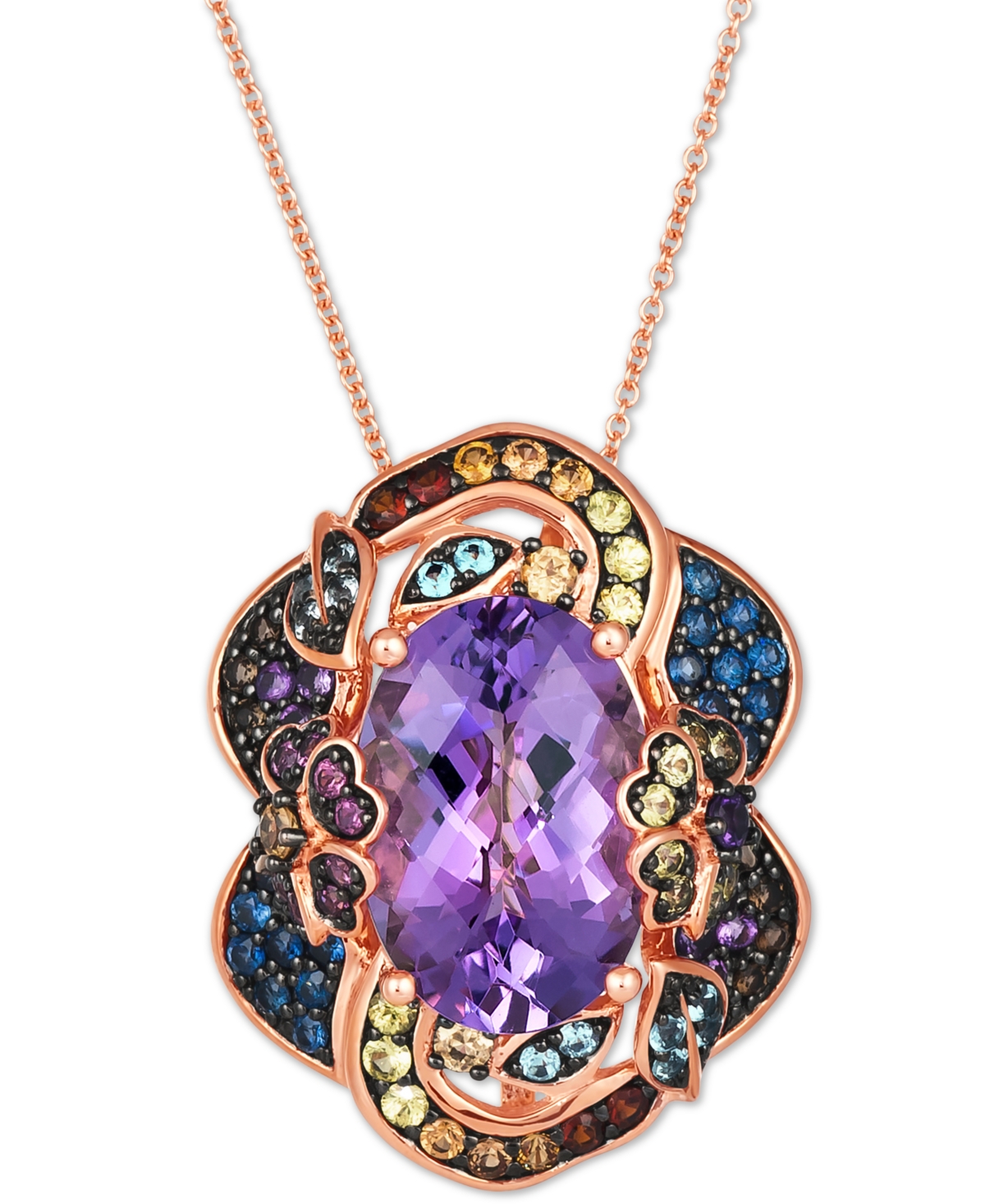 Crazy Collection Multi-Gemstone Flower Inspired 20" Adjustable Pendant Necklace (7-7/8 ct. t.w.) in 14k Rose Gold