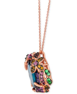 Multi-Gemstone (7 ct. t.w.) & Nude Diamond (1/10 ct. t.w.) Floral 20" Adjustable Pendant Necklace in 14k Rose Gold