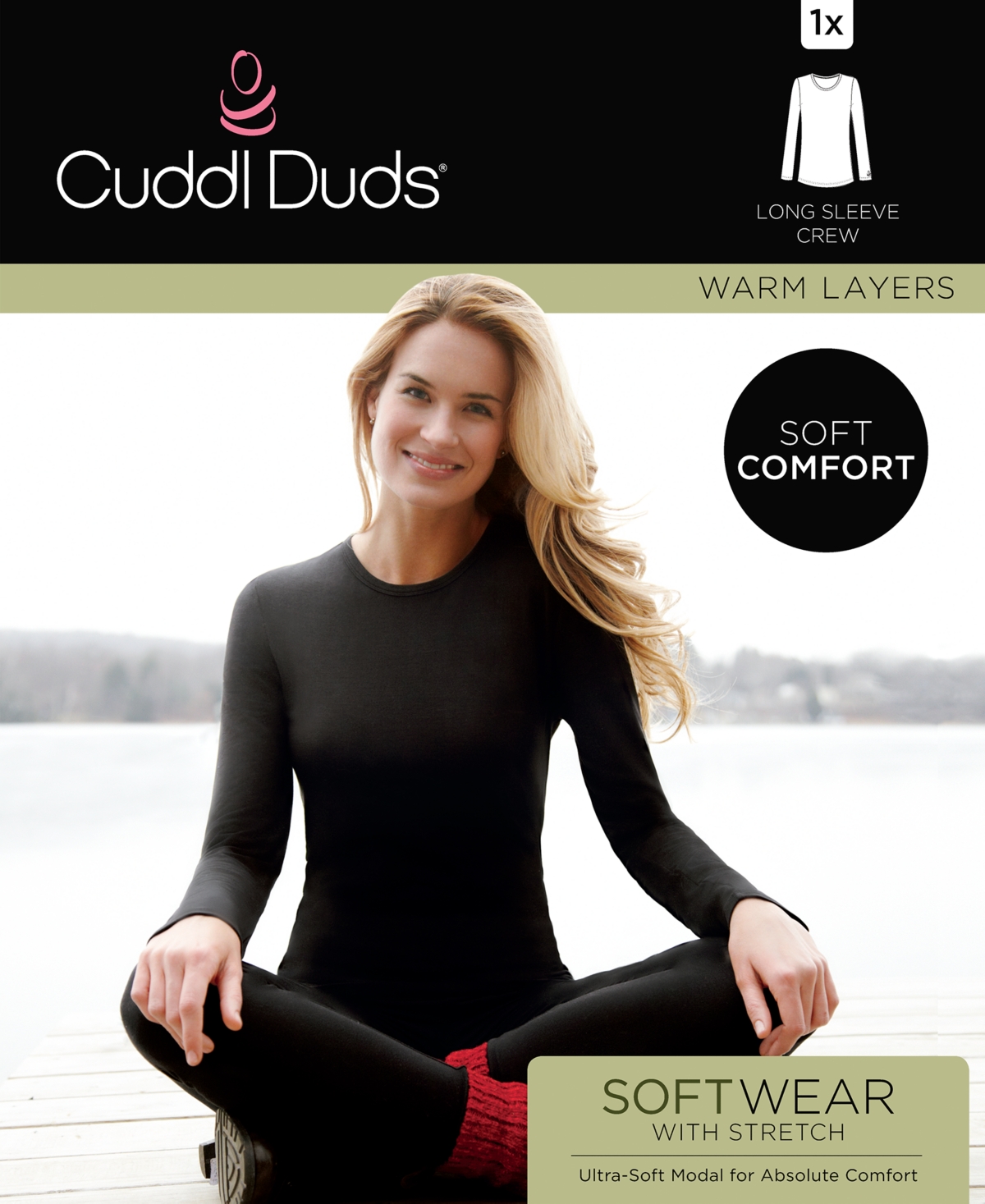 Shop Cuddl Duds Softwear With Stretch Long-sleeve Layering Top In Tonal Buffalo