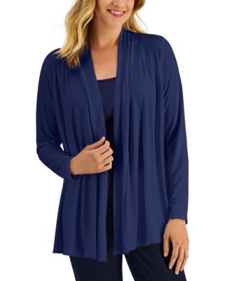 Karen Scott Women's Petite Colorblocked-Hem Cardigan Beige Size PL