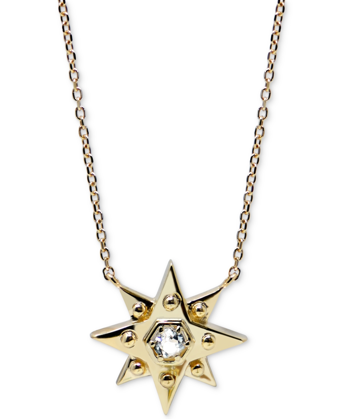 White Topaz (1/10 ct. t.w.) Star Pendant Necklace in 14k Gold, 16" + 1" extender - Gold