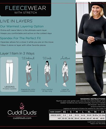Cuddl Duds Women's Legging Black Fleecewear Stretch Over-Belly