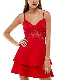 Juniors' Lace-Corset Tiered Dress