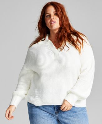 and Now This Trendy Plus Size Polo Collar Sweater - Egret - Size 2x