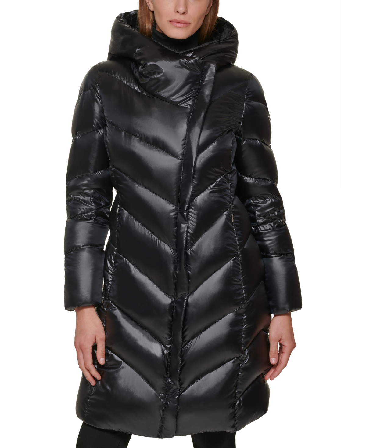 Calvin Klein Women's Faux-fur-lined Hooded Down Puffer Coat In Pearlized Black