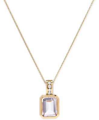 Macy's - Morganite (2-1/5 ct. t.w.) & Diamond (1/20 ct. t.w.) 16" Pendant Necklace in 14k Gold