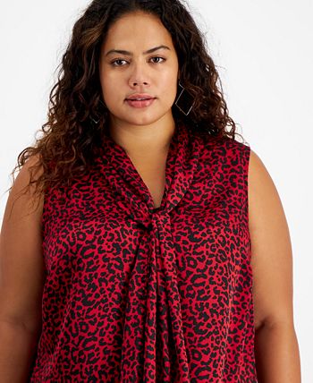 Bar III Womens Printed Tie Neck Top