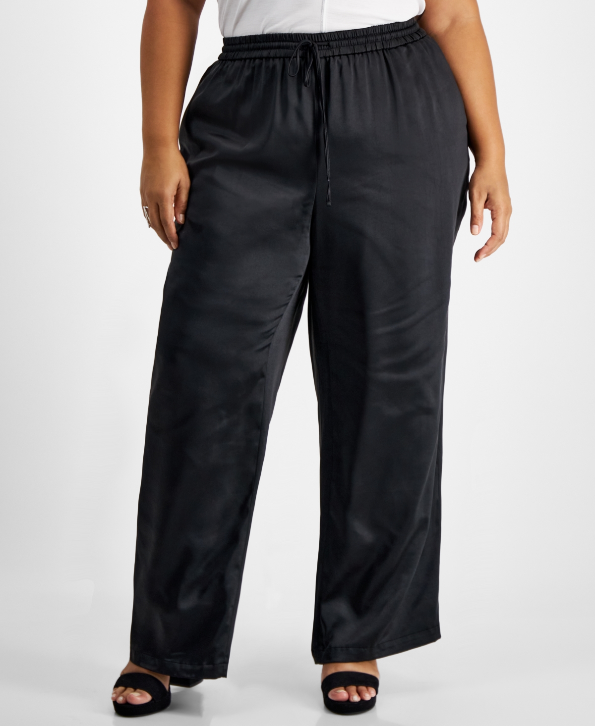 BAR III PLUS SIZE WASHED SATIN PULL-ON WIDE-LEG PANTS, CREATED FOR MACY'S