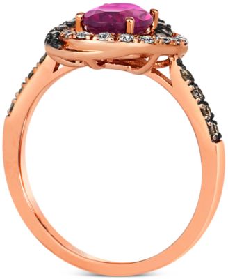 Raspberry Rhodolite (1-3/8 ct. t.w.) & Diamond (3/8 ct. t.w.) Halo Ring in 14k Rose Gold