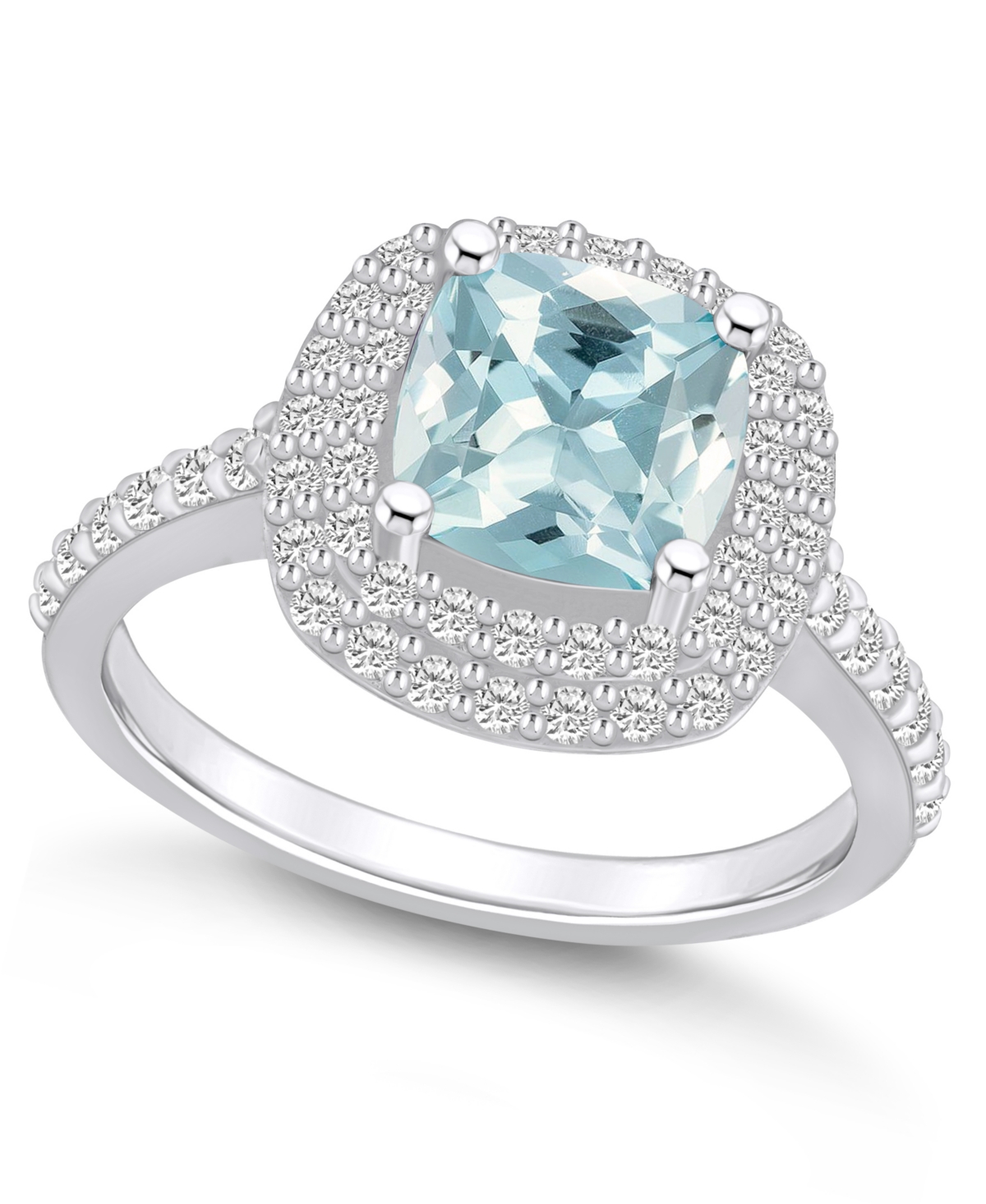 Macy's Aquamarine And Diamond Accent Halo Ring In 14k White Gold In Blue