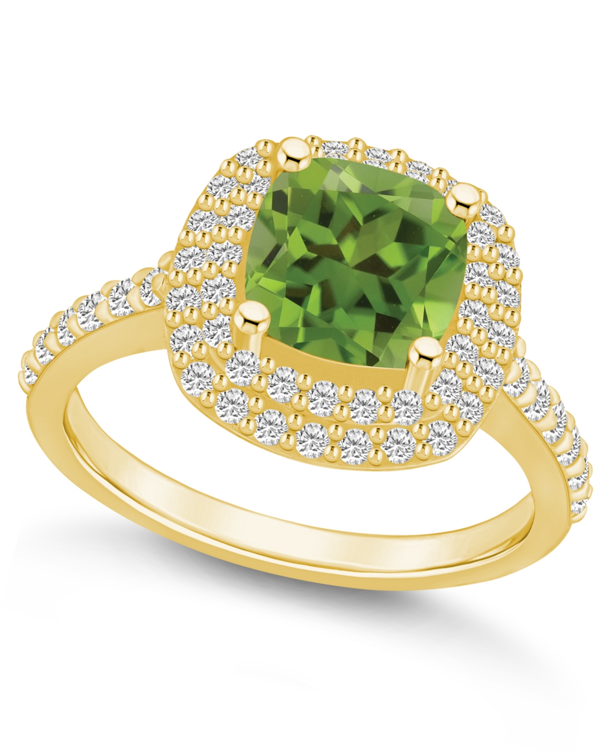 Macy's Peridot And Diamond Accent Halo Ring In 14k Yellow Gold In Green