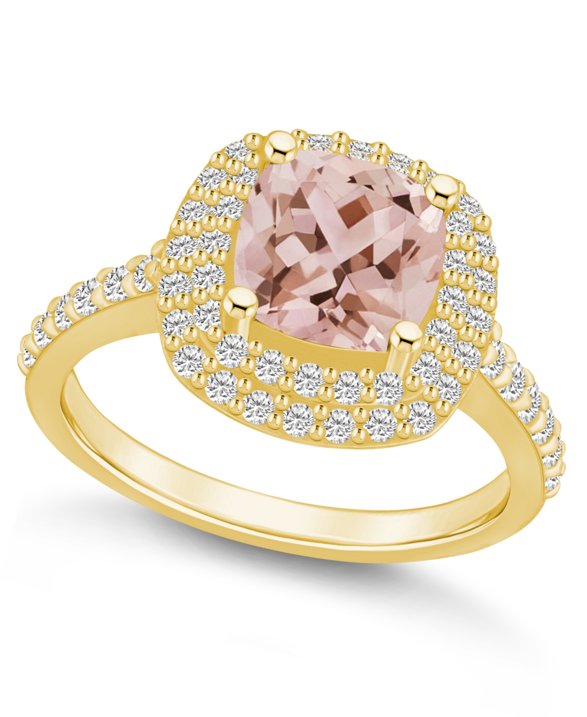 Macy's Morganite And Diamond Accent Halo Ring In 14k Yellow Gold In Pink