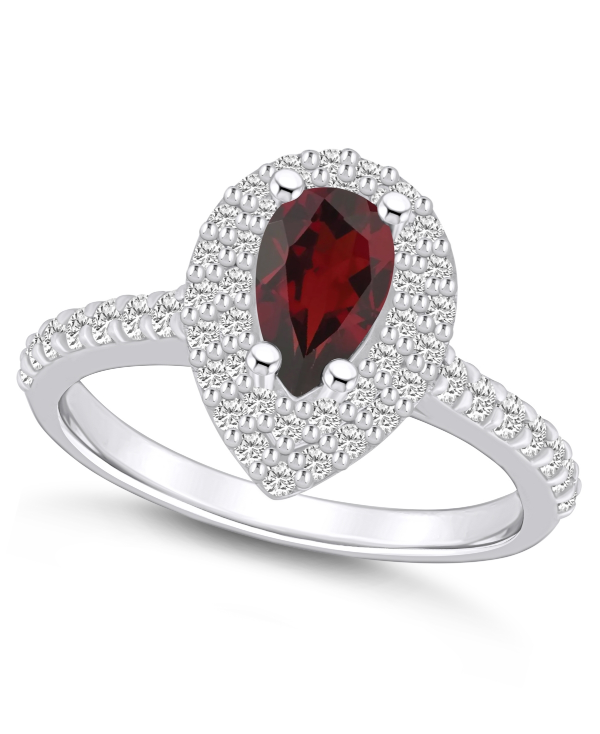 Macy's Garnet And Diamond Accent Halo Ring In 14k White Gold In Red
