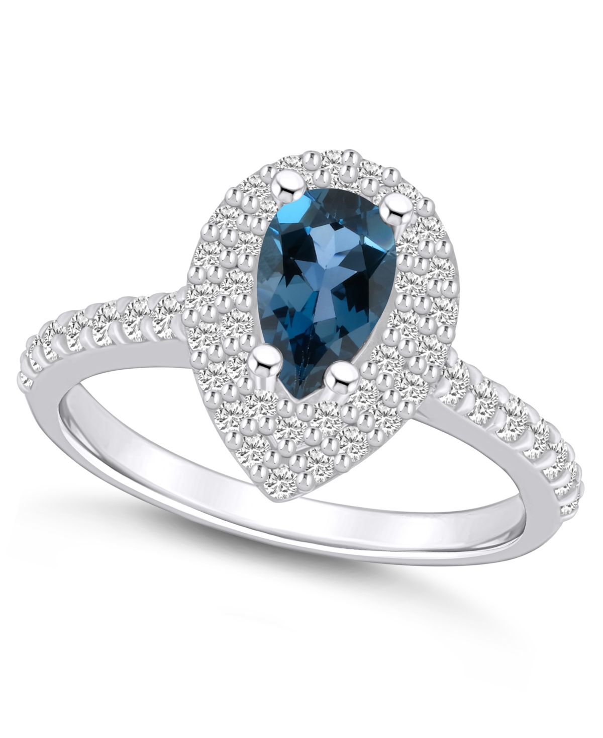 Macy's London Blue Topaz And Diamond Accent Halo Ring In 14k White Gold In Blue