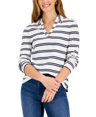 Angel Wings Striped Johnny Collar Knit Top