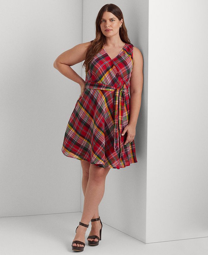 Lauren Ralph Lauren PlusSize Plaid Crinkle Cotton Sleeveless Dress