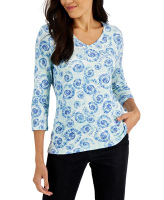 Karen Scott Women's 3/4-Sleeve Printed V-Neck Top, Created for Macy's ...