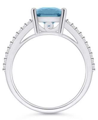 Aquamarine and Diamond Accent Ring in 14K White Gold