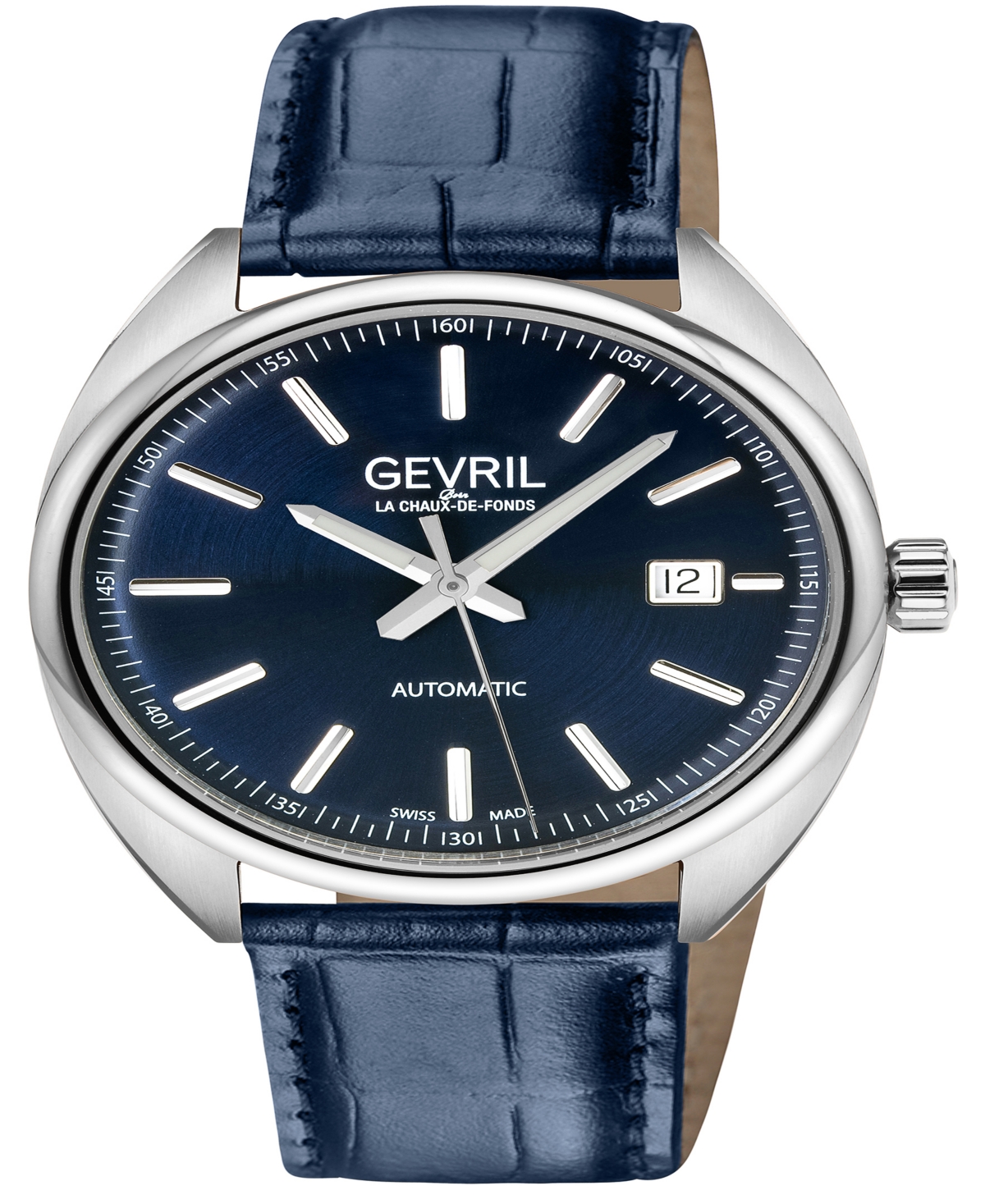 Gevril Men's Five Points Swiss Automatic Italian Blue Leather Strap Watch 40mm