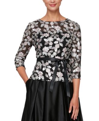 Alex Evenings - Women's Sequined Embroidered Blouse
