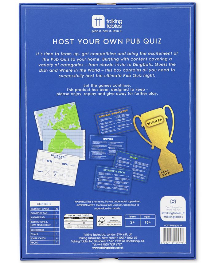 Talking Tables Host Your Own Pub Quiz Game Macy's