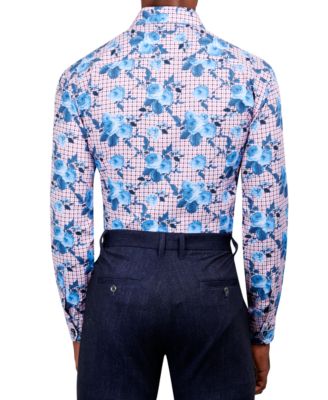 Общество нитей мужские тонкий Fit железа с цветочным принтом производительность стрейч Платье рубашка 12990₽