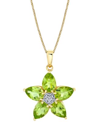 Macy's - Peridot (4 ct. t.w.) & Diamond Accent Starflower 18" Pendant Necklace in 10k Gold