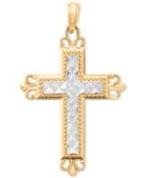 Ornate Two-Tone Cross Pendant in 14k Gold - Two-Tone