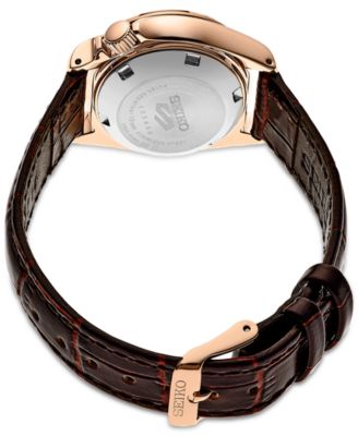 Seiko Women's Automatic 5 Sports Brown Leather Strap Watch 28mm