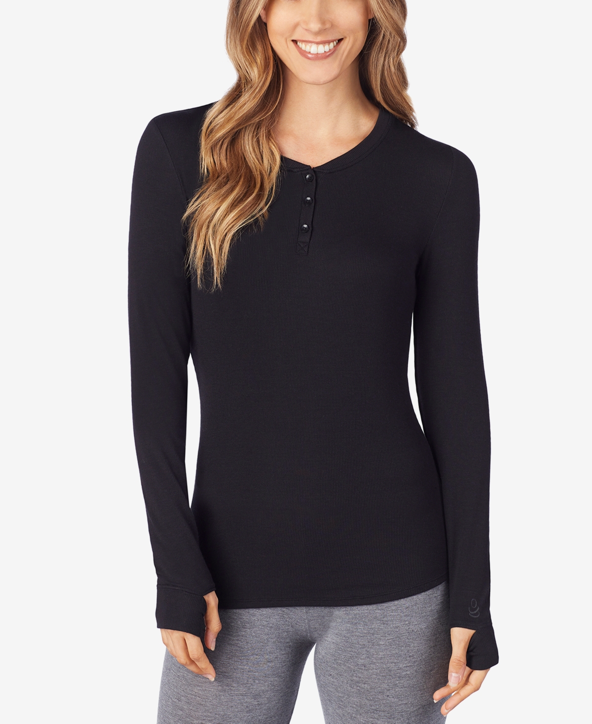 Softwear with Stretch Ribbed Henley - Black