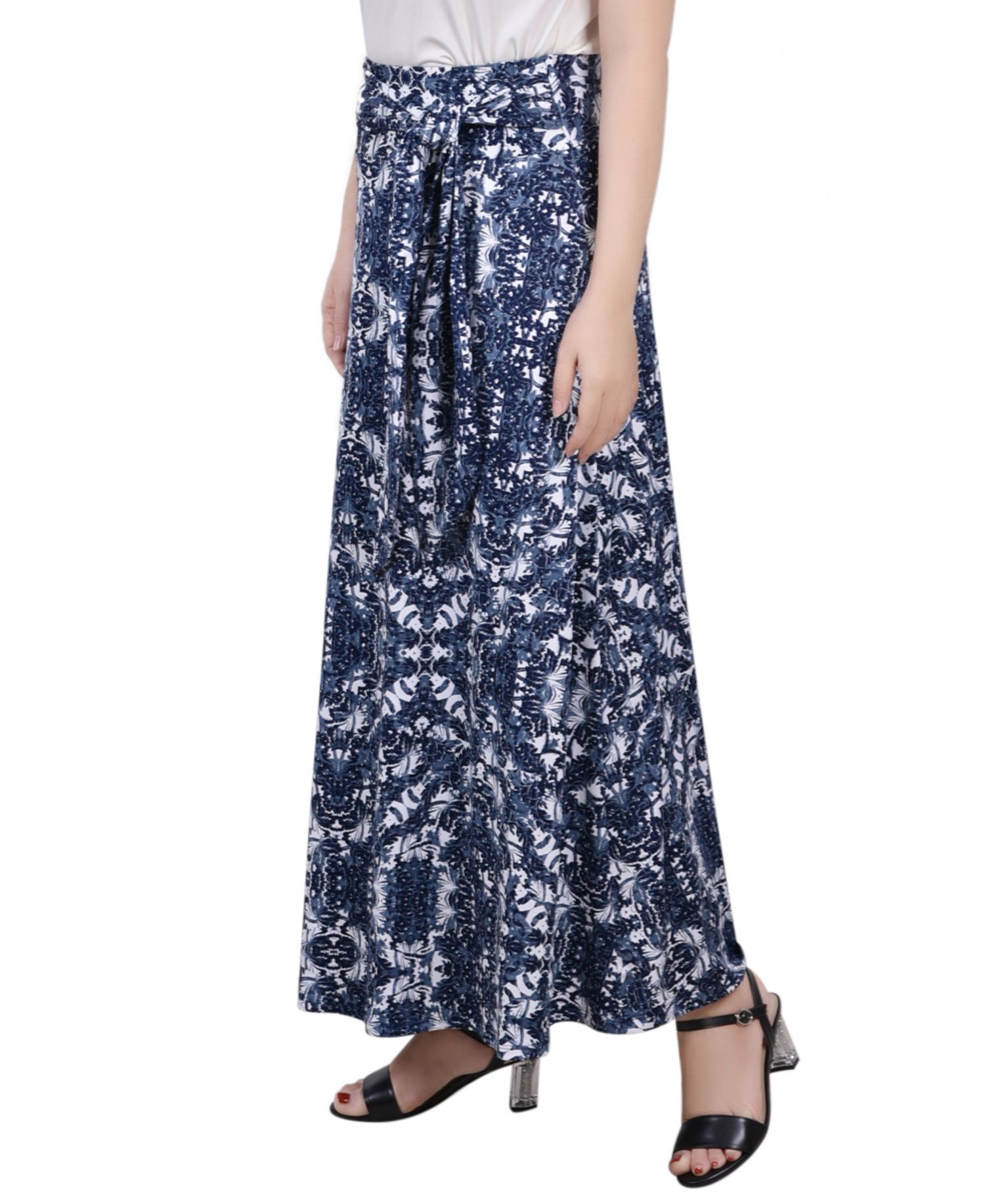 Petite Printed Maxi Skirt with Sash Waist Tie