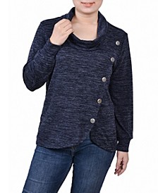 Women's Missy Long Sleeve Overlapping Cowl Neck Top
