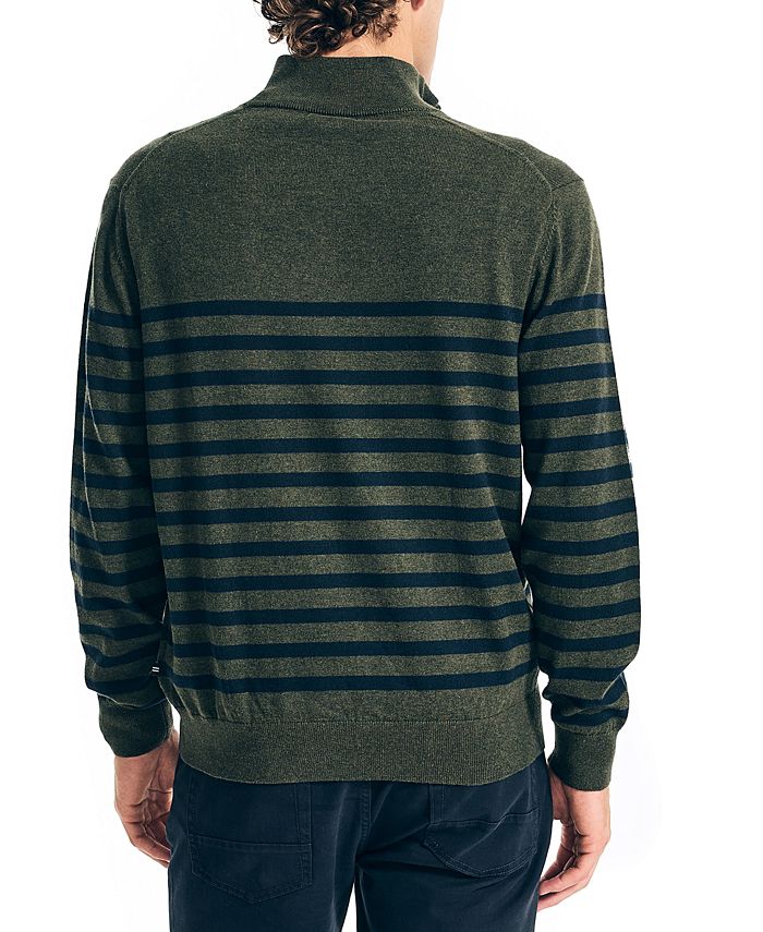 Men's SöLDEN Moto Stripe Quarter Zip Ultra Fine Merino Wool Sweater in Navy