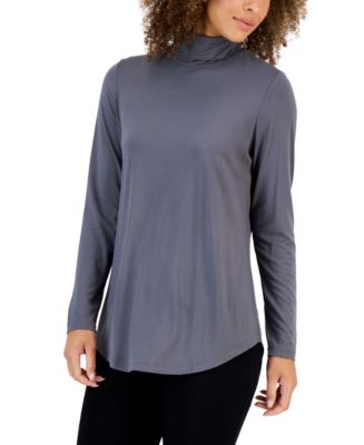 JM Collection Women's Turtleneck Rounded-Hem Long-Sleeve Top, Created ...
