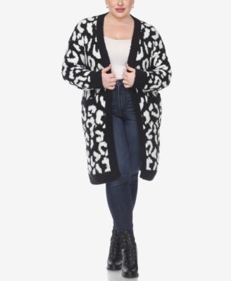 Plus Size Leopard Print Open Front Sherpa Sweater