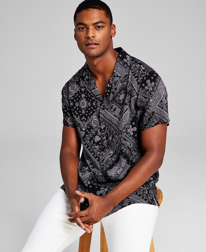 And Now This Men's Bandana Printed Short-Sleeve Button-Up Shirt - Macy's
